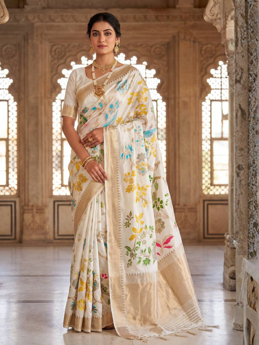 Pure Soft Khadi Crepe Silk Weaving Saree | Bird Motif Designer Saree with Fancy Latkans