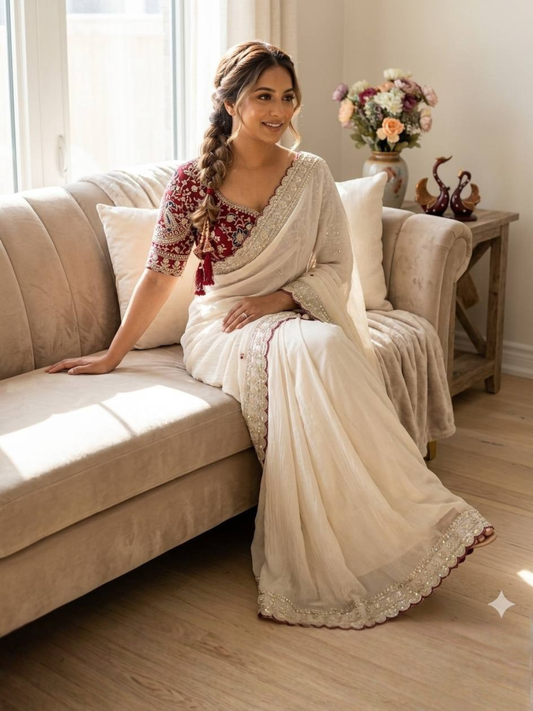 Soft Rangoli Silk Sequins Embroidered Saree | Designer Banglori Stitched Blouse | Party Wear Saree