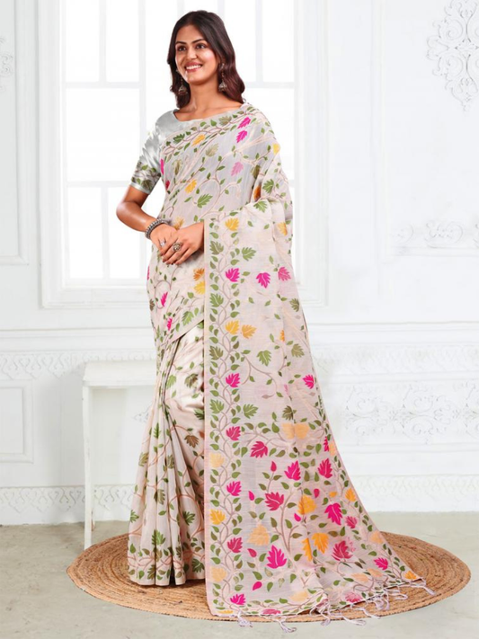 GULBAHAR by Astita elegant designer linen Fabric Saree Wholesale with Latkan