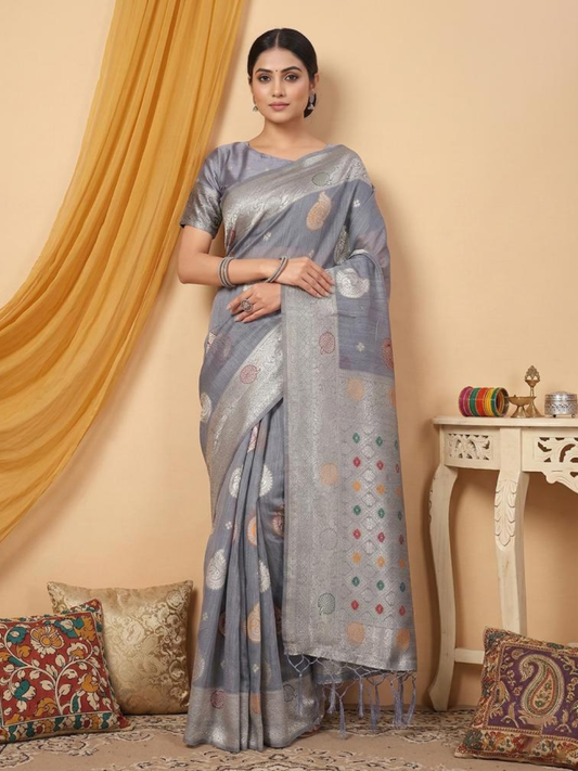RIWAAZ by fashionable designer LINEN COTTON Fabric saree wholesale, with fancy latkan