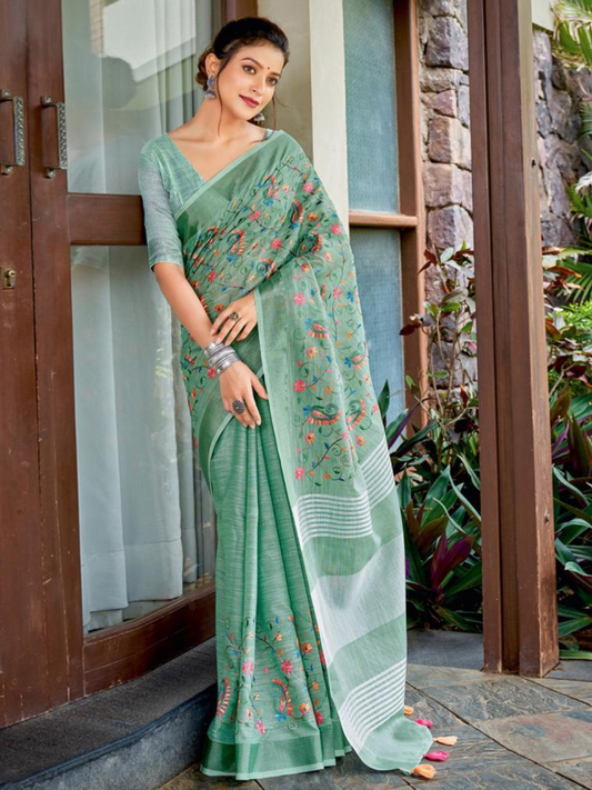 KASHMIRA NX from Astita pretty designer linen cotton Fabric sarees with embroidering wholesale saree. Latkan