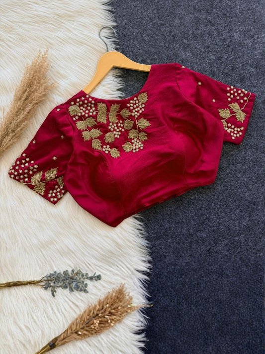 Bollywood Collection Mintori Silk Handwork Blouse | Designer Padded Blouse with Front & Sleeve Work