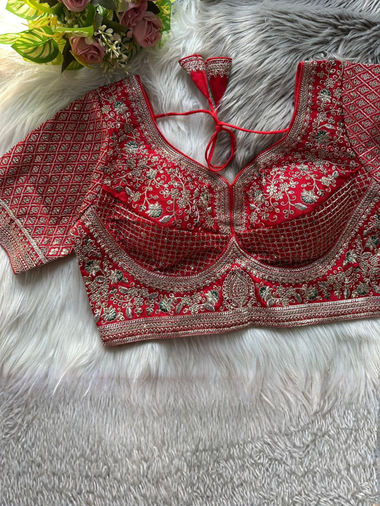 Sabyasachi Inspired Heavy Gold Zari & Sequence Bridal Blouse | Roman Silk Designer Back Open (10 Colours)