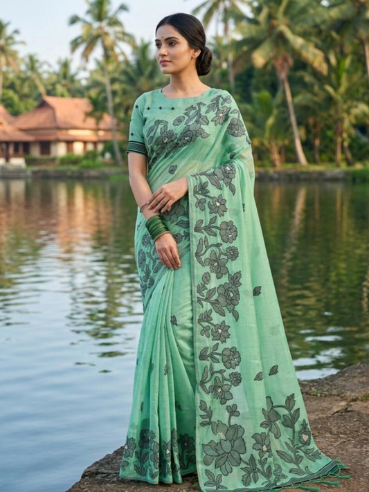 YASHODA by the fancy designer of Soft Linen Cotton fabric saree wholesale and Fancy latkan