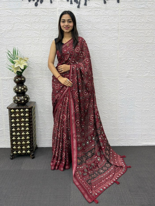 Soft Mall Cotton Saree with Real Mirror Work | Designer Pallu with Latkan | Festive Wear Saree