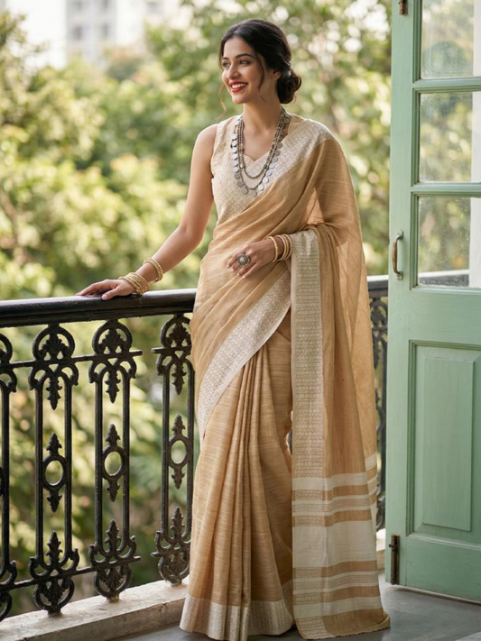 LINEN LOOMS VOL 2 – Fancy Designer Soft Linen Cotton Saree with Lakhnavi Border & Latkan