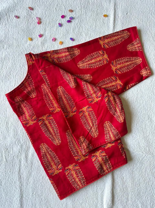 Pure Ajrakh Handblock Cotton Blouse | Princess Cut Boat Neck with Front Hook (100 Colours)