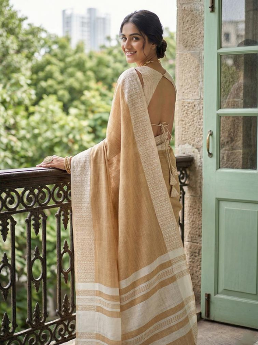LINEN LOOMS VOL 2 – Fancy Designer Soft Linen Cotton Saree with Lakhnavi Border & Latkan