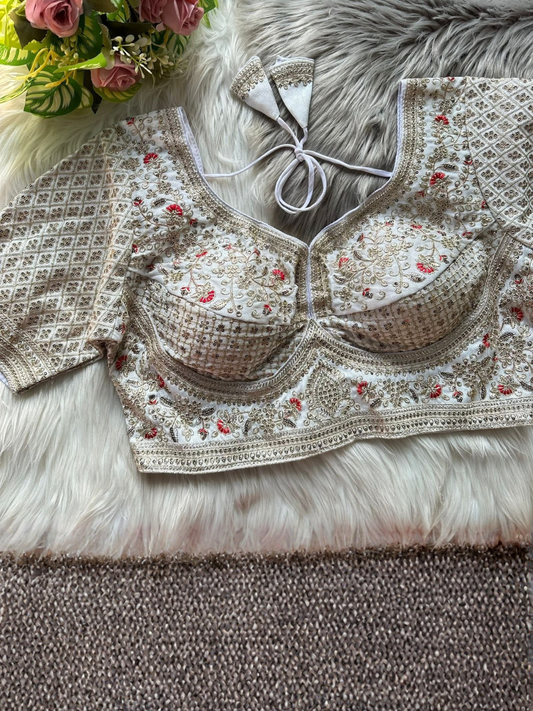 Sabyasachi Inspired Heavy Gold Zari & Sequence Bridal Blouse | Roman Silk Designer Back Open (10 Colours)