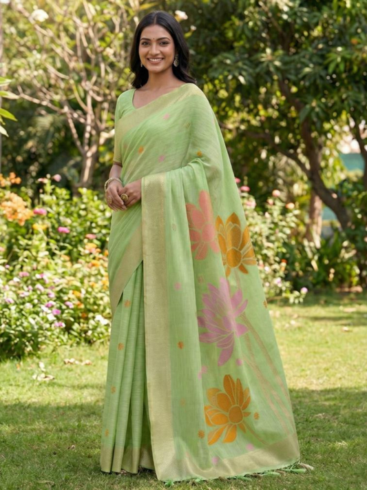 PANKHUDI from Astita's fancy design Soft LINEN COTTON fabric saree wholesale and Fancy Latkan
