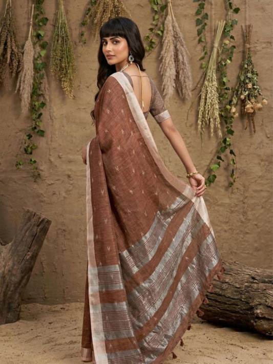 RITIKA by designer fancy Linen Cotton Soft Fabric Saree wholesale, with fancy latkan