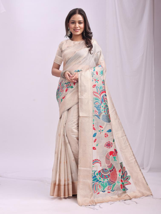 MORNI by Astita stylish Designer linen Cotton Fabric Sarees wholesale latkan