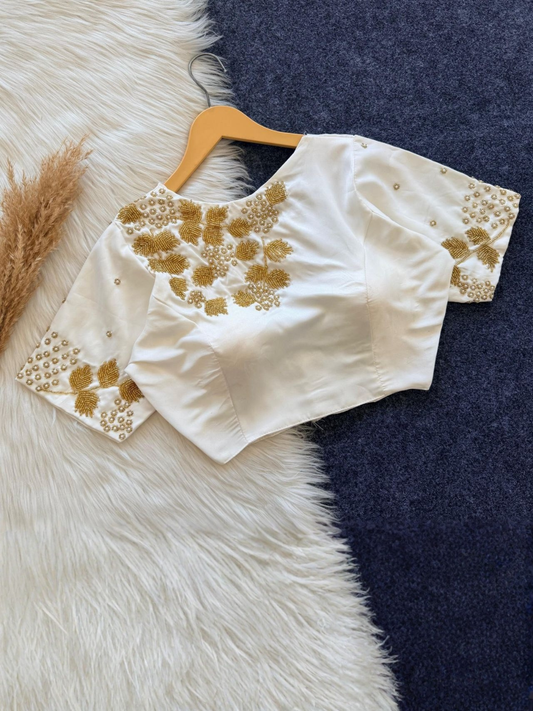 Bollywood Collection Mintori Silk Handwork Blouse | Designer Padded Blouse with Front & Sleeve Work