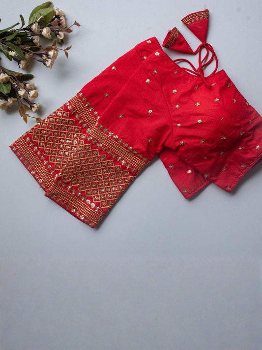 Vichitra Silk Embroidered Zari Sequence Blouse with Latkan | V-Neck Front Open (10 Colours)