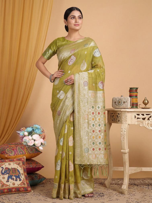 RIWAAZ by fashionable designer LINEN COTTON Fabric saree wholesale, with fancy latkan