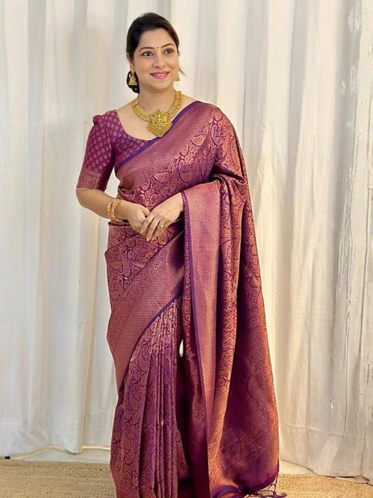 Soft Lichi Silk Jacquard Saree | Rich Pallu Designer Saree with Exclusive Border