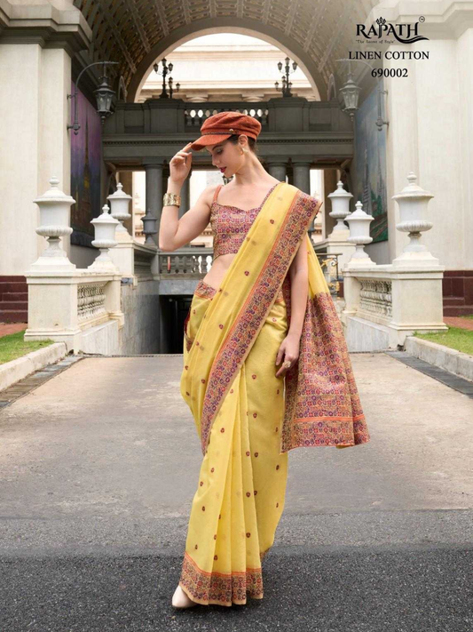 prajanya by rajpath linen cotton ethnic design saree exports
