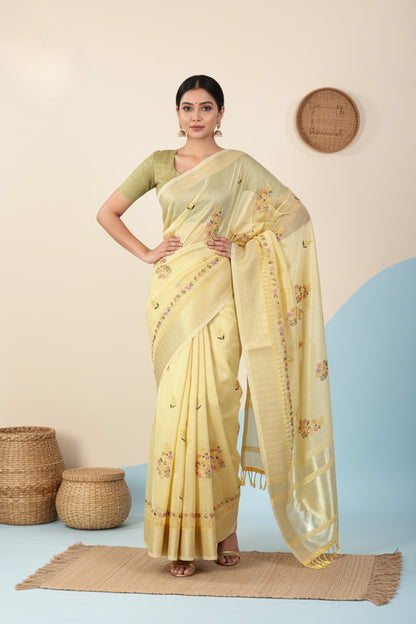 Elegant Soft Silk Embroidered Saree with Zari Border