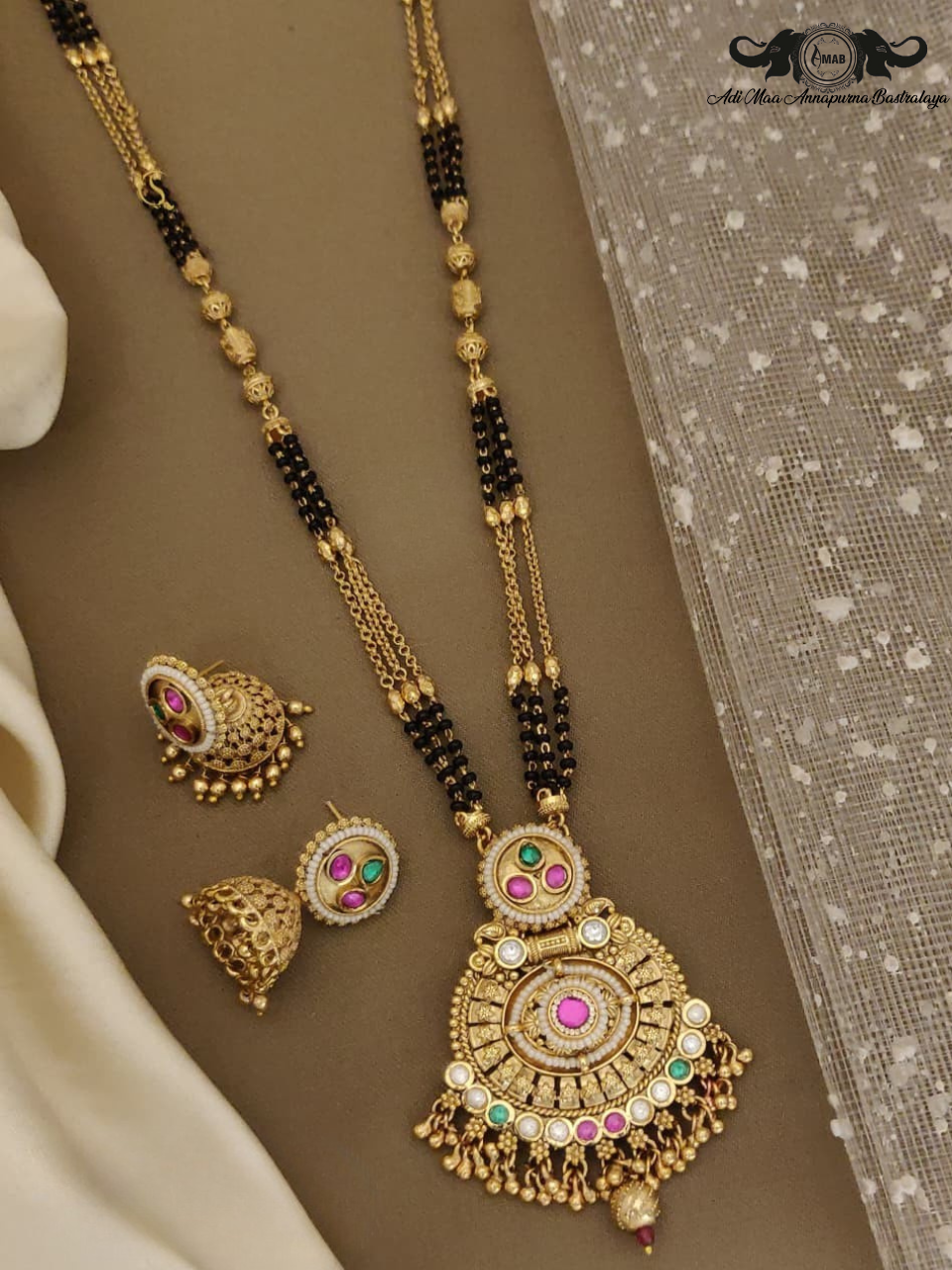 Wholesale Round Pendant Mangalsutra Set with Stud Jhumka