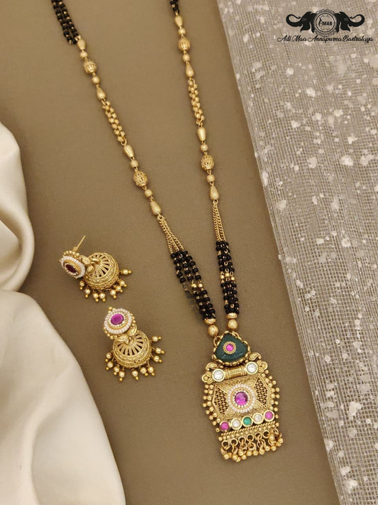Wholesale Antique Mangalsutra Set with Rectangular Stone Pendant