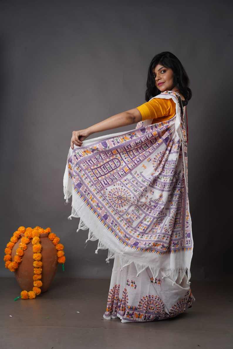 Traditional Soft Mulmul white colour Bengal Handloom Pure Cotton Saree Without Blouse Piece.DN NO-1037