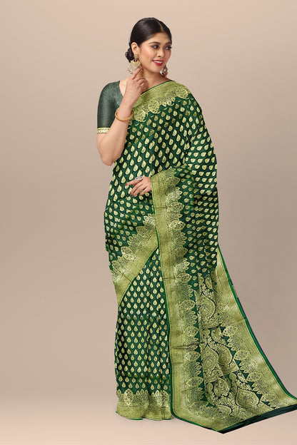 Refreshing Chutney Green Benarasi Saree with Golden Buta and Matching Blouse.DN NO-2004
