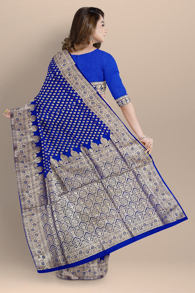 Regal Royal Blue Benarasi Saree with Intricate Buta and Kalka Work