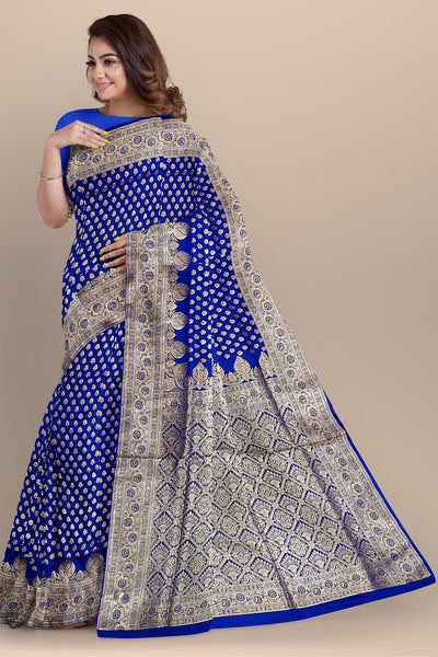 Regal Royal Blue Benarasi Saree with Intricate Buta and Kalka Work