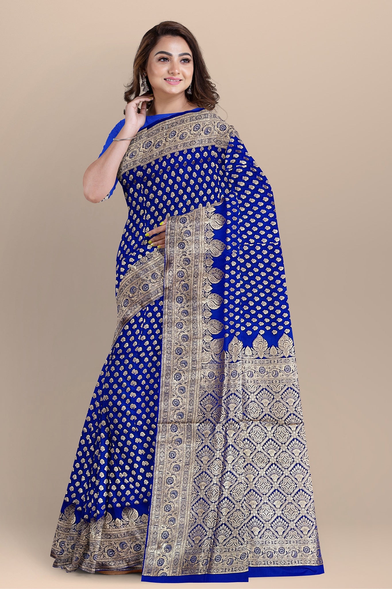 Regal Royal Blue Benarasi Saree with Intricate Buta and Kalka Work