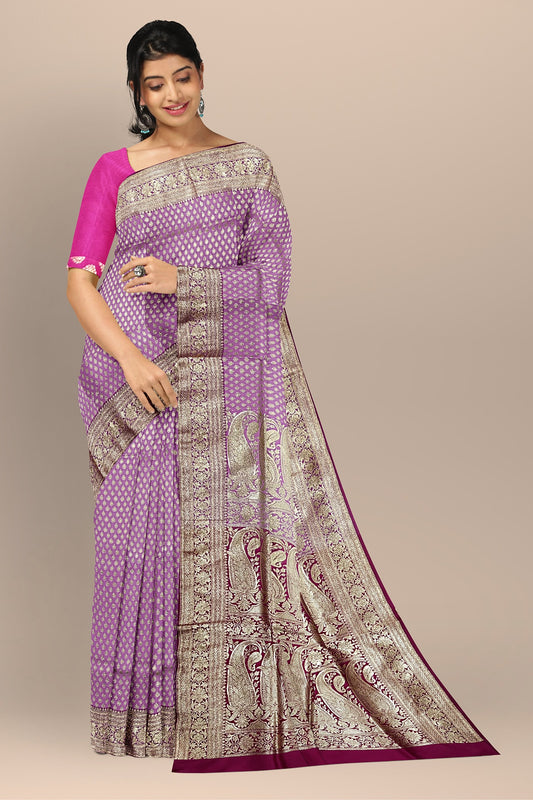Charming Deep Pink Benarasi Saree with Golden Buta, Rani Pallu, and Blouse