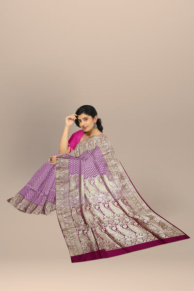 Charming Deep Pink Benarasi Saree with Golden Buta, Rani Pallu, and Blouse