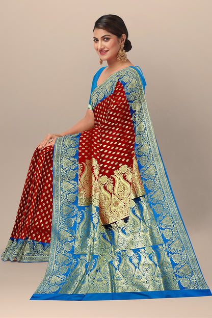 Striking Red and Firoza Benarasi Saree with Buta Work and Kalka Pallu.DN NO-2000