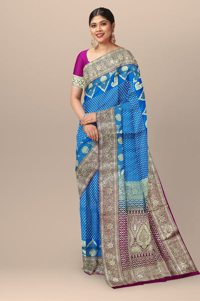 Breathtaking Firoza Benarasi Saree with Mini Buta, Floral Kalka Pallu, and Zari Work