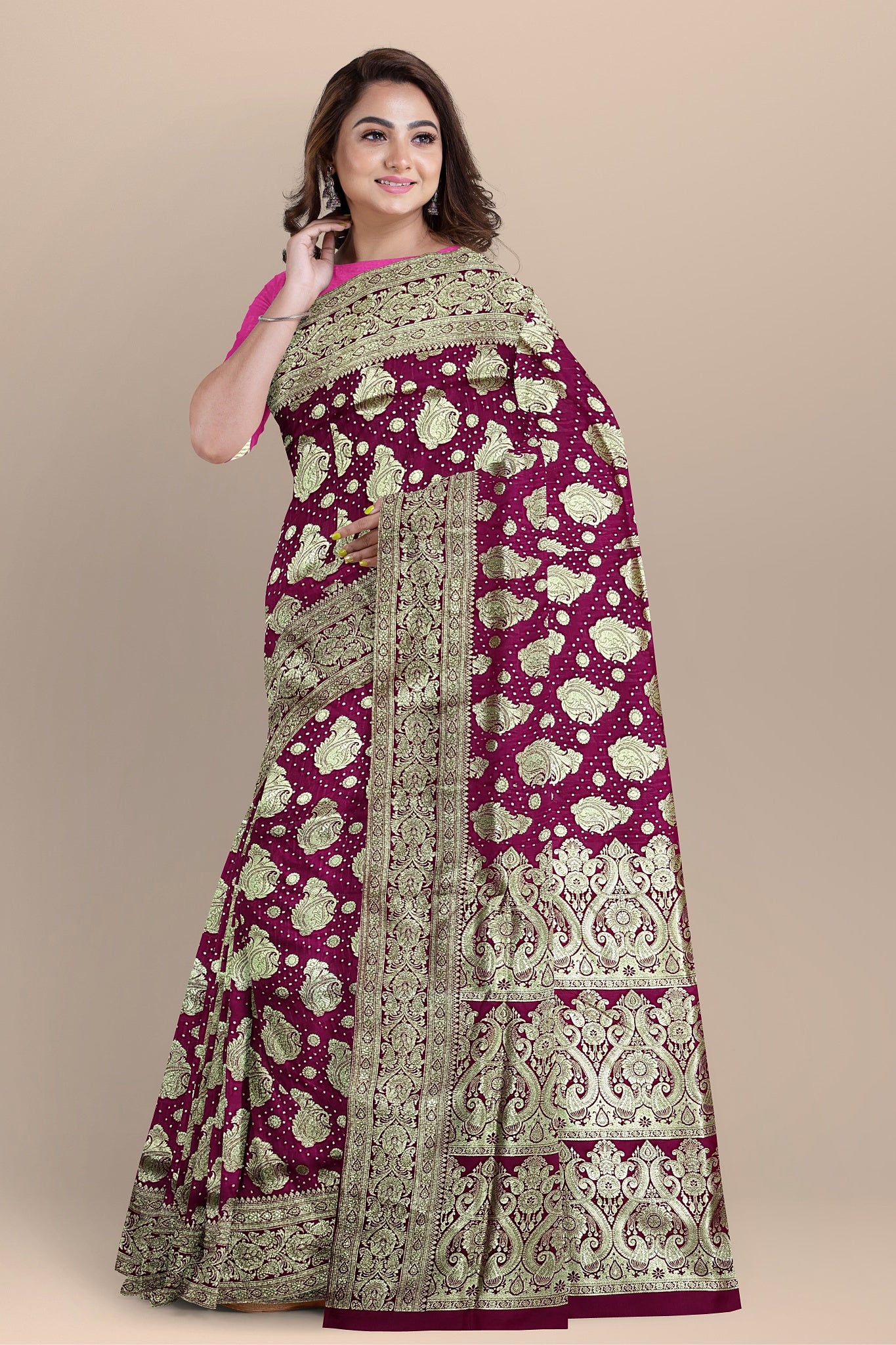 Royal Rani Benarasi Saree with Dual Buta, Kalka Pallu, and Matching Blouse