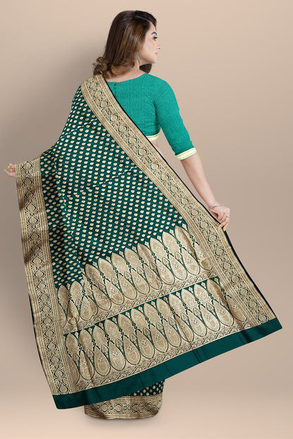 Enchanting Sea Green Benarasi Saree with Golden Zari and Matching Blouse Piece