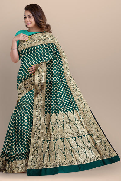 Enchanting Sea Green Benarasi Saree with Golden Zari and Matching Blouse Piece