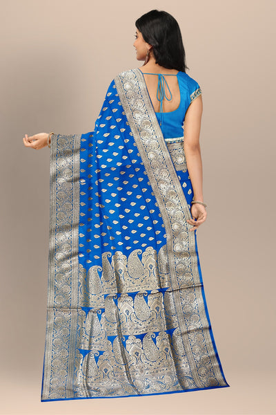 Breathtaking Firoza Benarasi Saree with Golden Motifs and Matching Blouse Piece