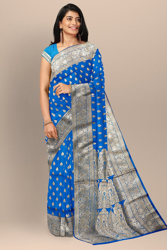Breathtaking Firoza Benarasi Saree with Golden Motifs and Matching Blouse Piece.DN NO-2015