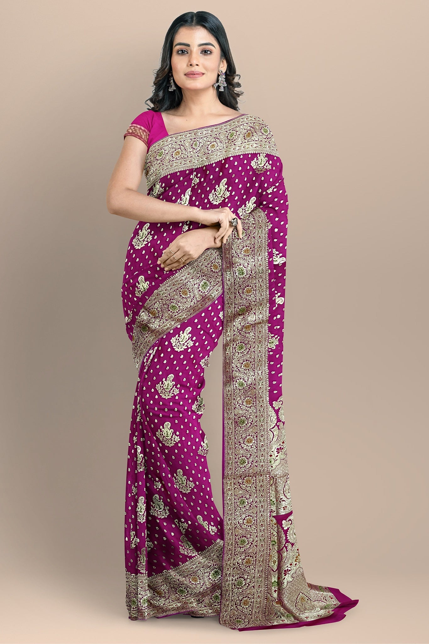 Royal Deep Rani Benarasi Saree with Minakari Pallu and Zari Work