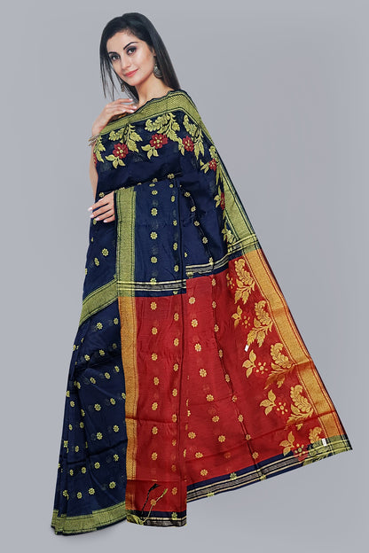 Luxurious Handloom Saree in Navy Blue with Golden Accents,DN NO-1068
