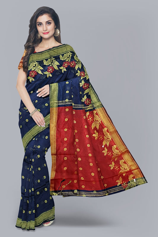 Luxurious Handloom Saree in Navy Blue with Golden Accents,DN NO-1068