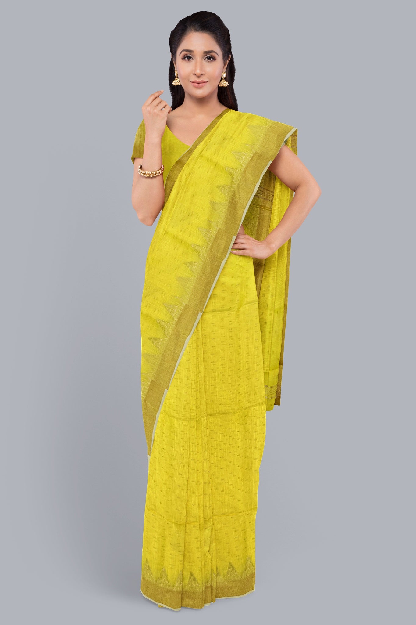 Regal Handloom Saree in Yellow with Golden Accents