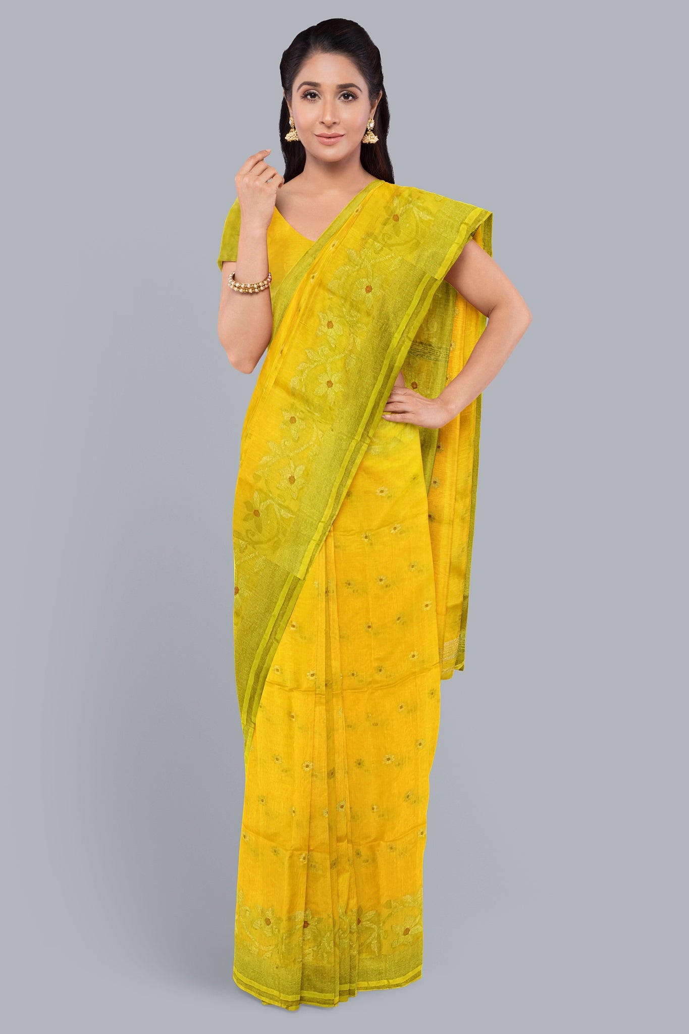 Regal Handloom Saree in Yellow with Golden Accents