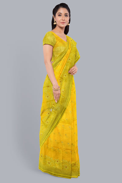 Regal Handloom Saree in Yellow with Golden Accents