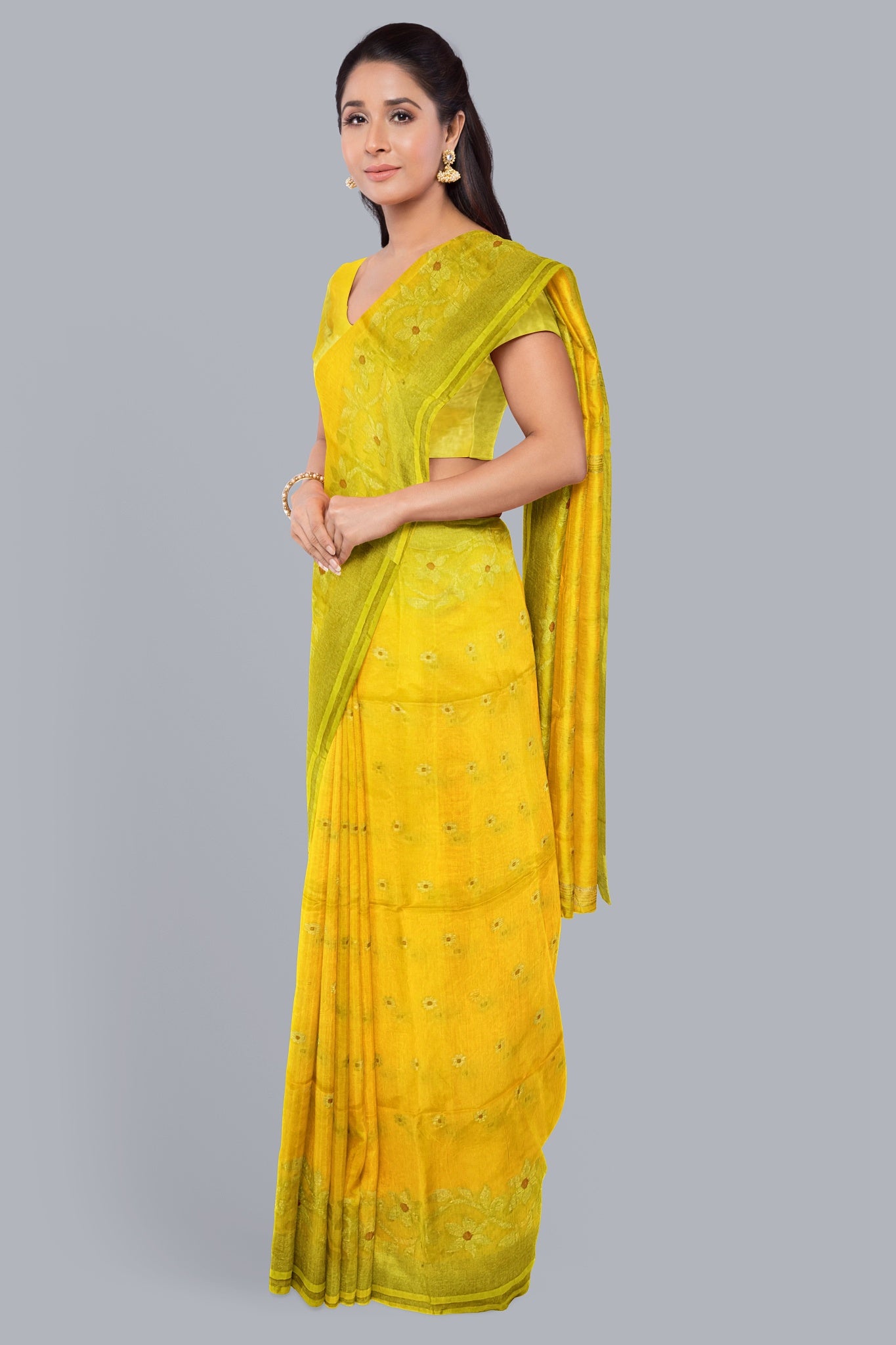 Regal Handloom Saree in Yellow with Golden Accents