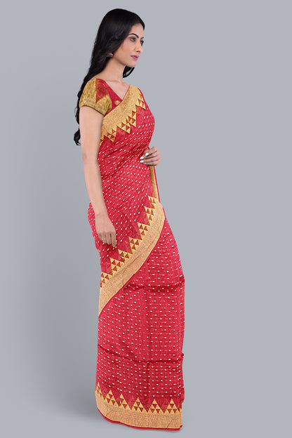 Luxurious Handloom Saree in Red with Golden Accents,DN NO-1084