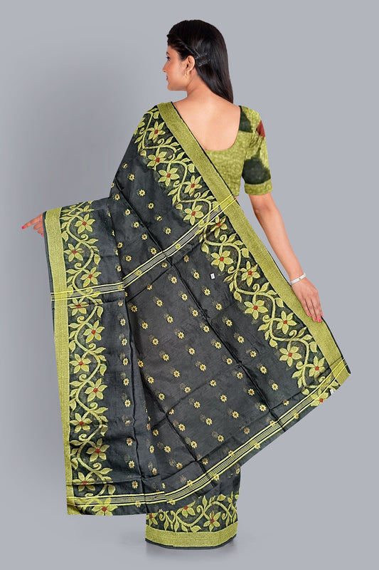 Exquisite Handloom Saree in Black with Golden Accents,DN NO-1069