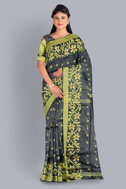 Exquisite Handloom Saree in Black with Golden Accents,DN NO-1069