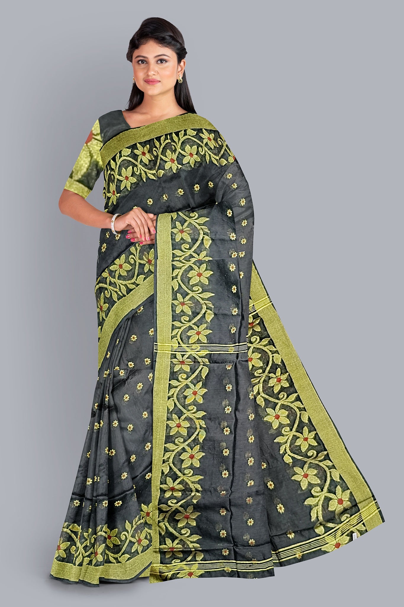Exquisite Handloom Saree in Black with Golden Accents,DN NO-1069