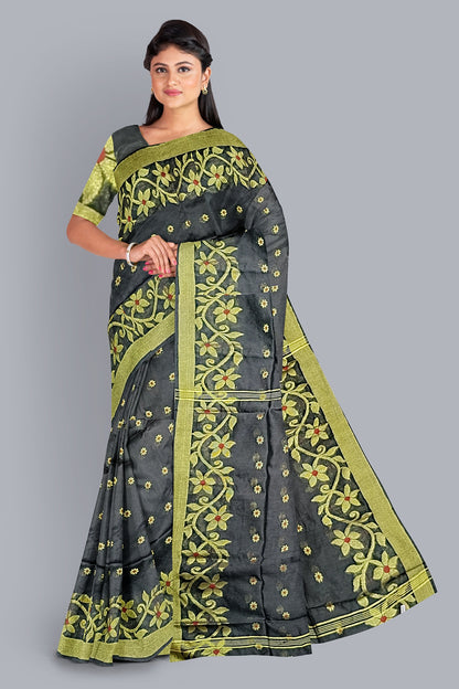 Exquisite Handloom Saree in Black with Golden Accents,DN NO-1069